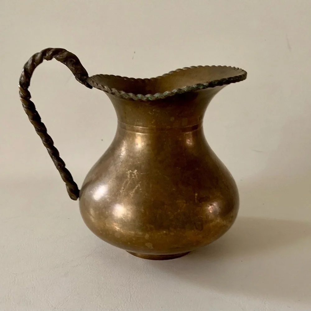 Vintage Solid Brass Water Pitcher Rope Handle Design Made in India